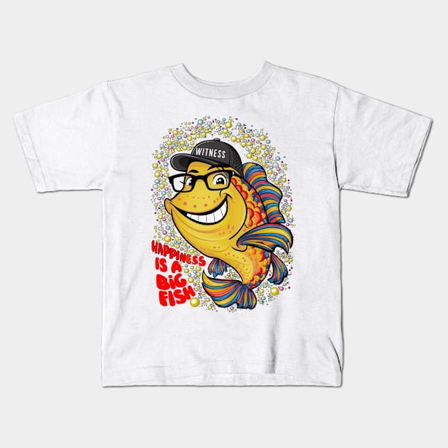 Happiness is a big fish Kids T-Shirt by alby store